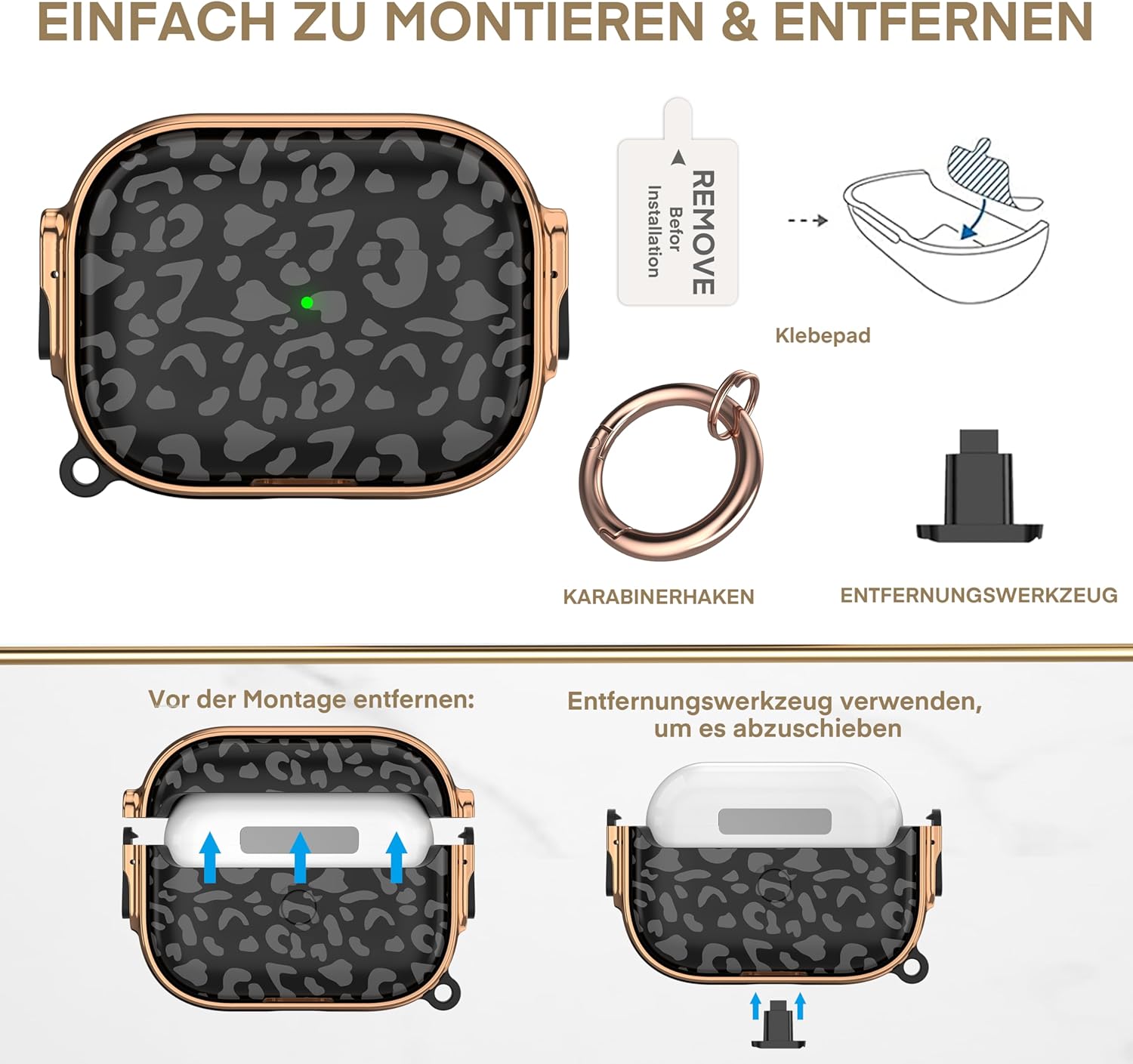 Maxjoy for AirPods Pro 3rd Generation Case with Lock, Cute AirPods Pro 3 Case Lock Protective Hard AirPod Pro 3 Cover for Women Men with Keychain for Airpod Pro 3rd Gen Cover 2025, Grey Leopard - Image 6