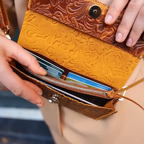 Miniatura 3 de Handmade Small Crossbody Shoulder Bag for Women, Cellphone Bags Adjustable Strap, Leather Card Holder Wallet Purse and Handbags With Zipper Coin