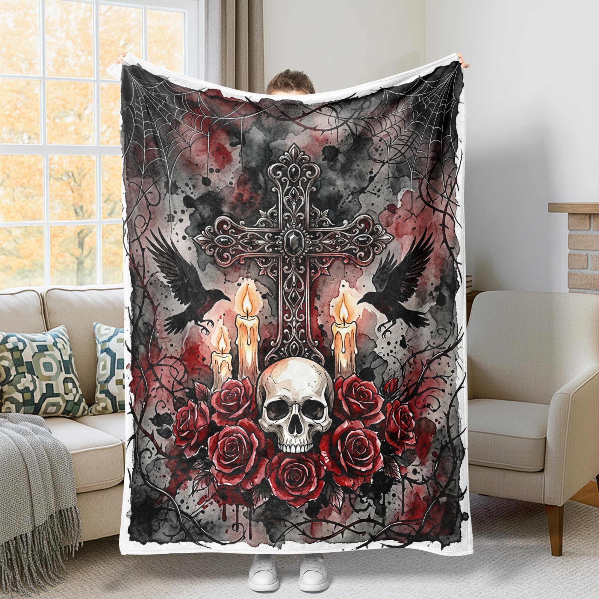 Couverture de lit gothique légère et grand plaid décoratif Halloween 152x203cm