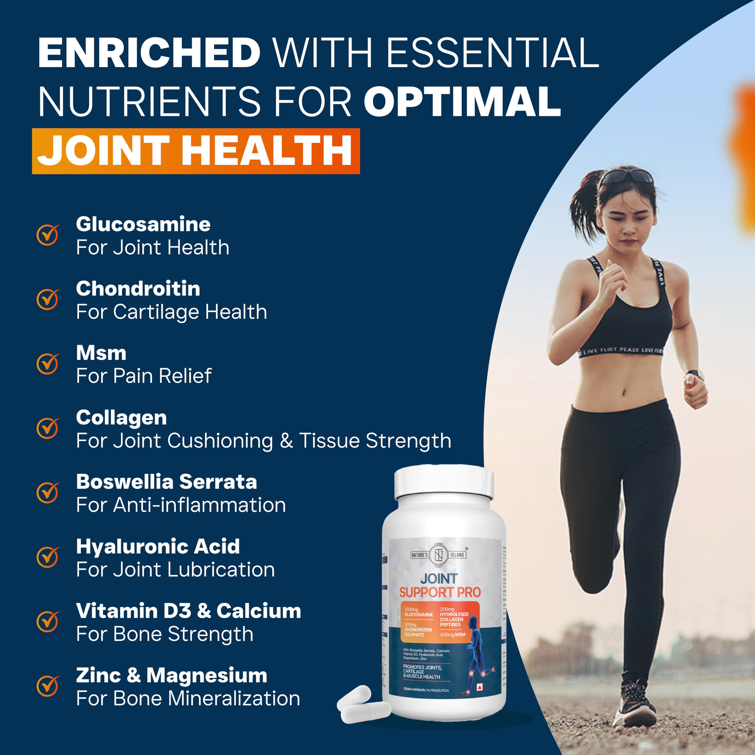 Nature’s Island Glucosamine Capsules support joints, cartilage & muscles with Glucosamine 1500mg, Chondroitin, MSM, Collagen, Calcium & D3. Relieves joint pain & boosts mobility, 120 capsules. — Amazon image 4