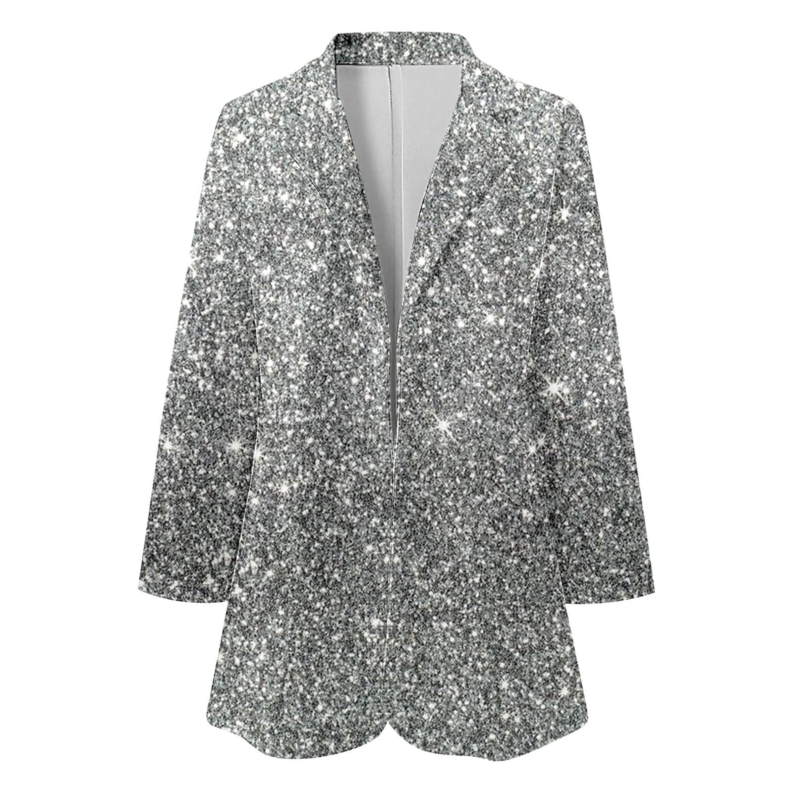 Giacca glitterata da donna, per feste e club, con paillette, alla moda, con paillettes, casual, con tasche, elegante e aderente, con paillettes