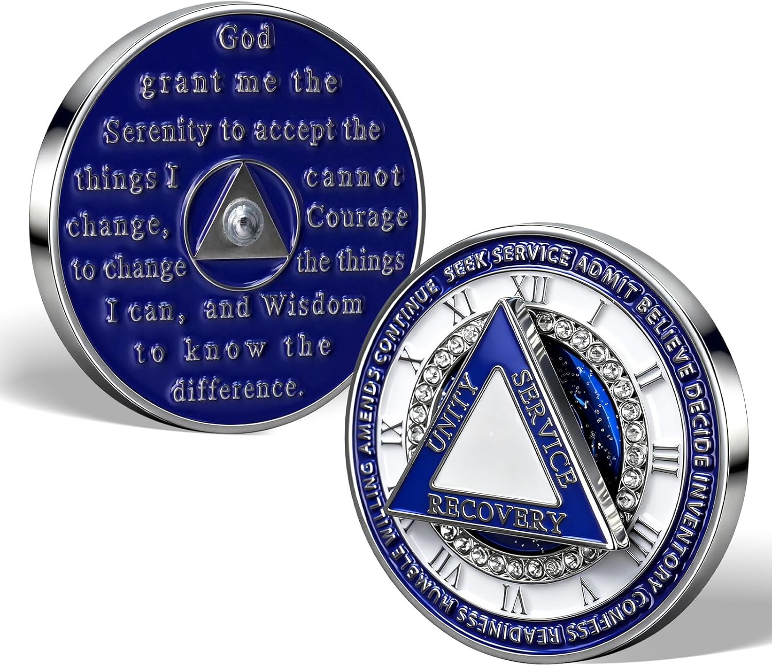 Rotating Triangle Sobriety Coin - 12 Steps AA Recovery Medallions, Spinning Sober Chip for Milestone Celebrations, Year Markers & Support Inspirational Sobriety Gifts for Men & Women