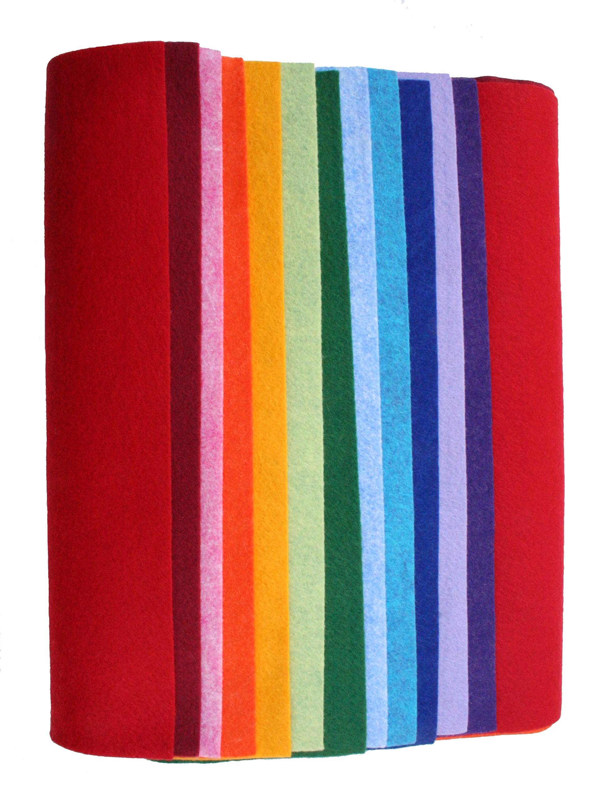 Wool Felt Blend, Merino Wool and Rayon, All Natural fibers, 9x12 inch, 12 Sheets (Rainbow)