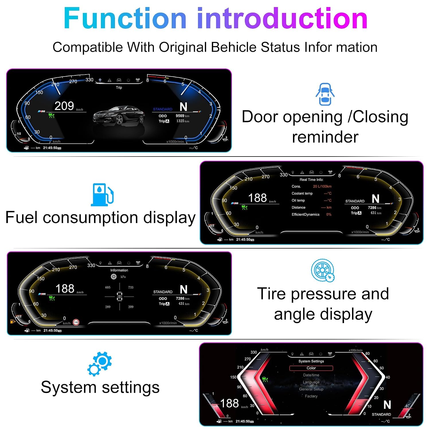 Digital Cluster for BMW E60 E61 E63 E64 2003-2009 CCC CIC, 12.3 inch Linux System, Modern Car Clúster Odometer, Speedometer Instrument Dash, Gauge Dashboard 1920x720 Screen, Multi UI Style