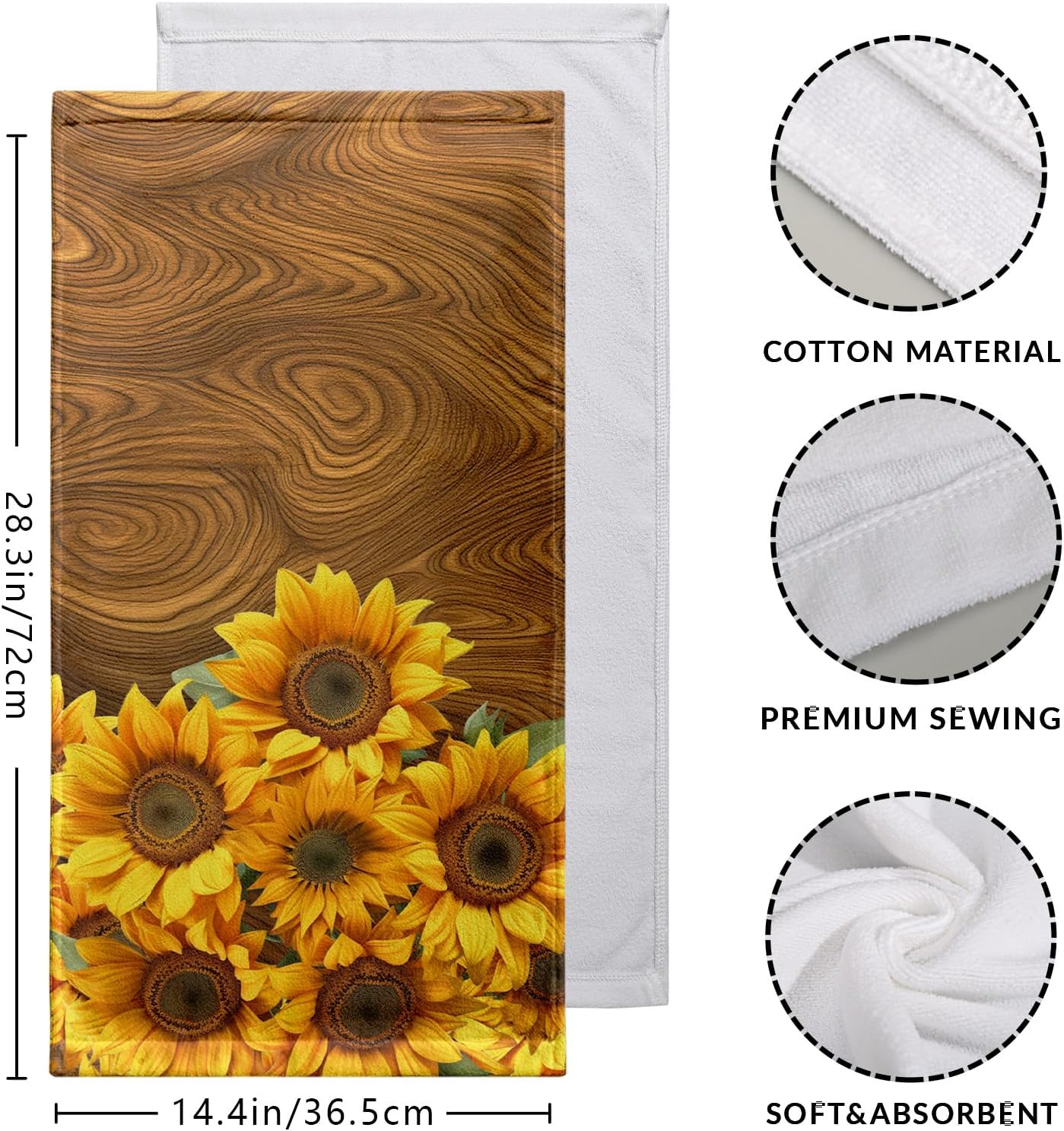 Yellow Sunflowers Hand Towels for Bathroom Set of 2 Summer Flowers Brown Kitchen Towels Spring Floral Vintage Dish Towel Absorbent Bathroom Towels for Gym Spa Home Decor 14.4 x 28.3 inch - Image 6