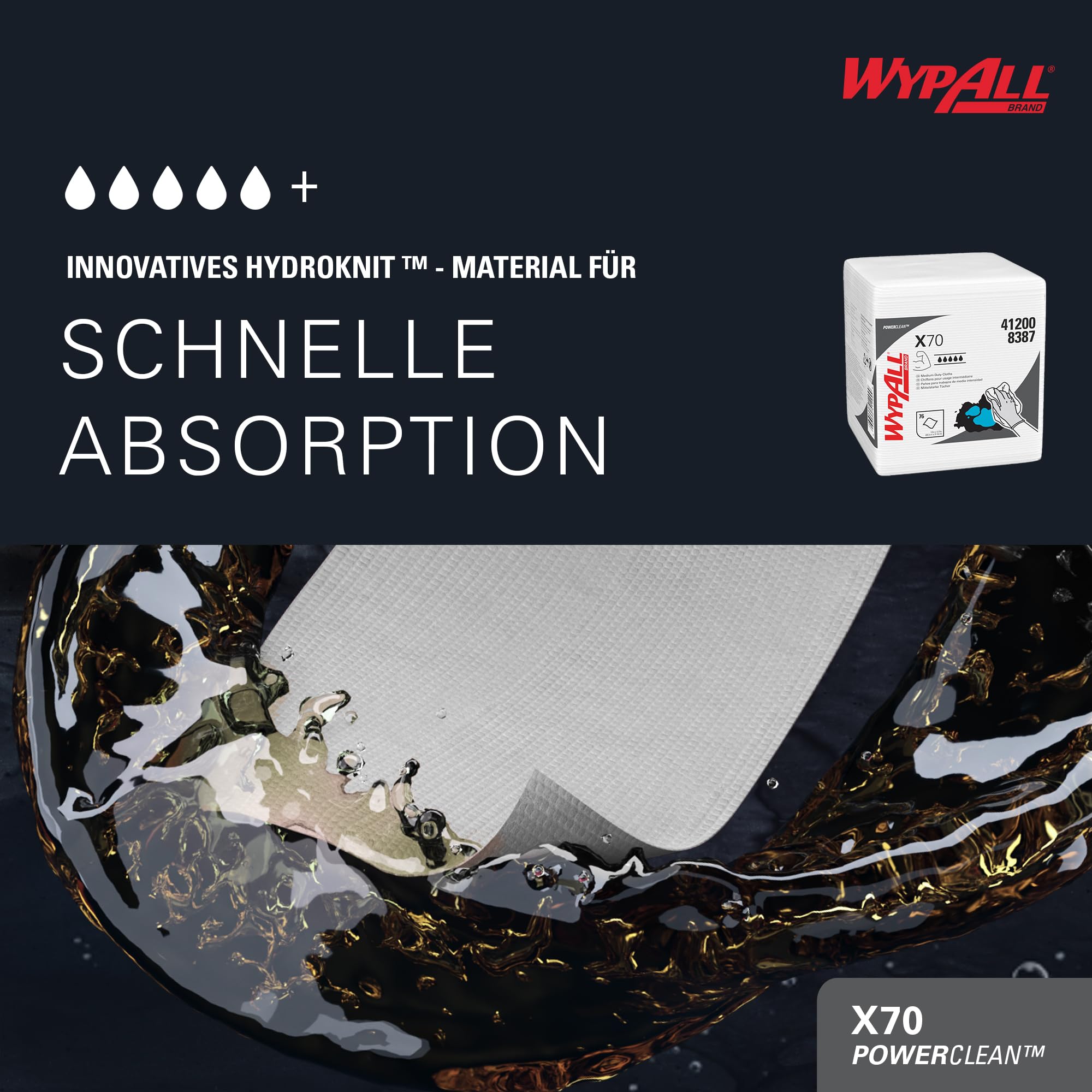 WypAll® X70 Power Clean™ Reinigungstücher 8387, wiederverwendbare saugfähige Wischtücher für vielseitiges und effizientes Wischen, 12 Packungen x 76 Tücher (insg. 912 Tücher)