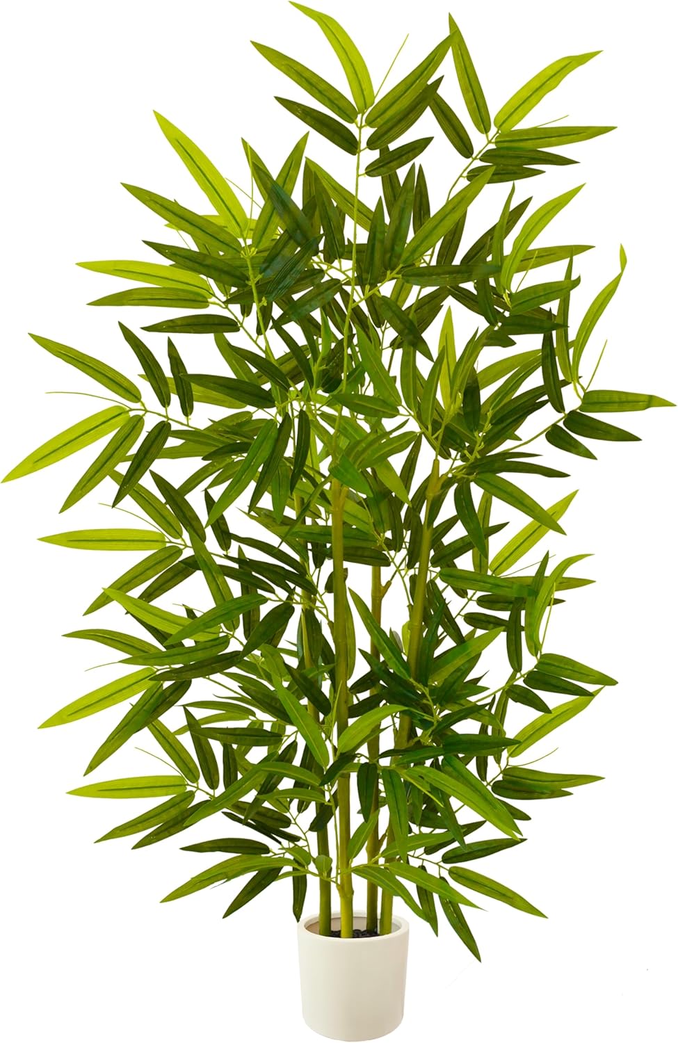 Warmplants Artificial Bamboo Tree, 4ft Tall Faux Bamboo Plant with White Planter, Fake Trees with 4 Trunks and Lifelike Leaves for Indoor Outdoor Home Office Décor