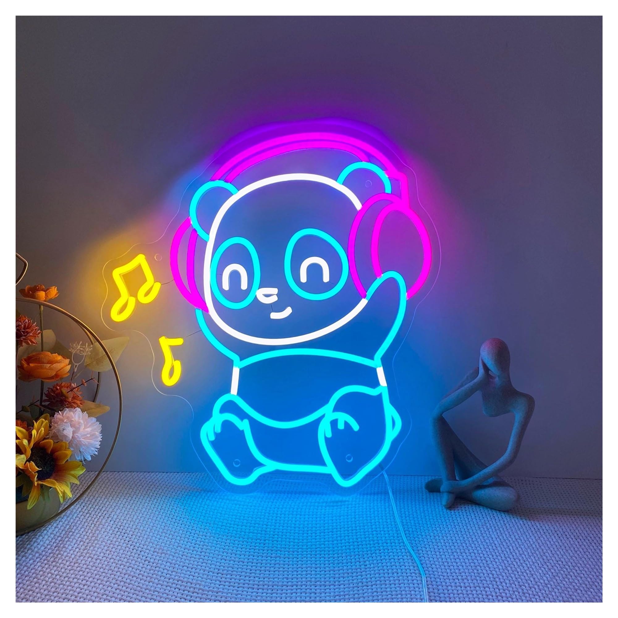 RONGCH Hanging Art Neon Signs Panda Neon Sign, Suitable for Home Bar Decor with Brightness Adjustable 50cm(A)