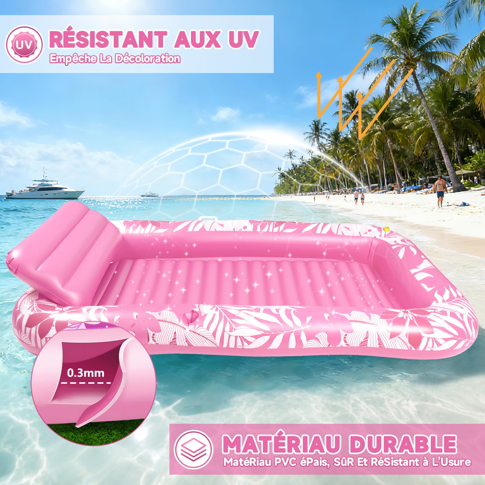 Matelas Gonflable Piscine avec Arroseur, Hamac Gonflable Piscine avec Coussins Et Porte-Gobelets, Imprimé Matelas De Bronzage 210 * 130 cm pour Piscine, Jardin, Pelouse Et Plage