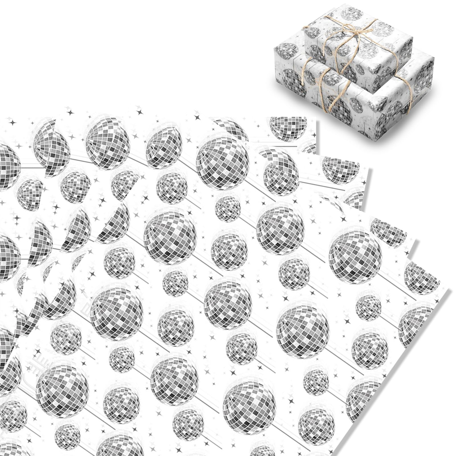 50 Sheets Disco Ball Wrapping Paper, Shimmering Silver Gift Wrap, Delicate Birthday Wrapping Paper for Gift Filling Party Decorations, 70s Theme Party Supplies