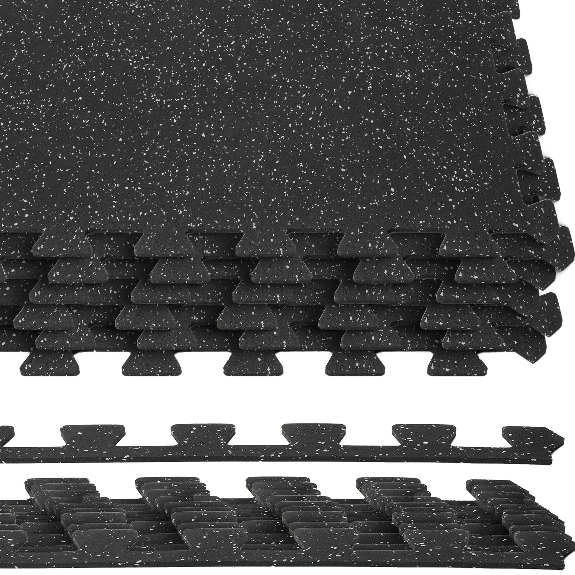 Rage Fitness Gym Flooring Set, Interlocking Floor Mat with Borders, 0.25" Thick Rubber Floor Mats for Home Workout, 6 Square Tiles, 10 Edges, Gray Floor Tiles for Garage, Playroom, Home Gym