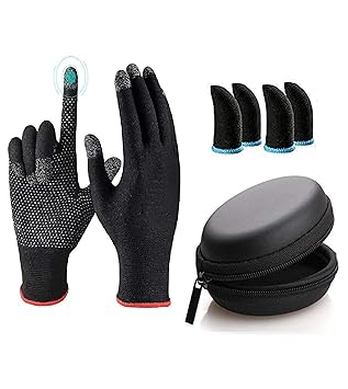 Universal PUBG Game Full Hand Gaming Gloves, Anti-Sweat Breathable Thumb Sleeve, Touch Screen Thumbs Finger Sleeve for Pubg Mobile Phone Game Gaming Gloves Multi Colour Pack-4