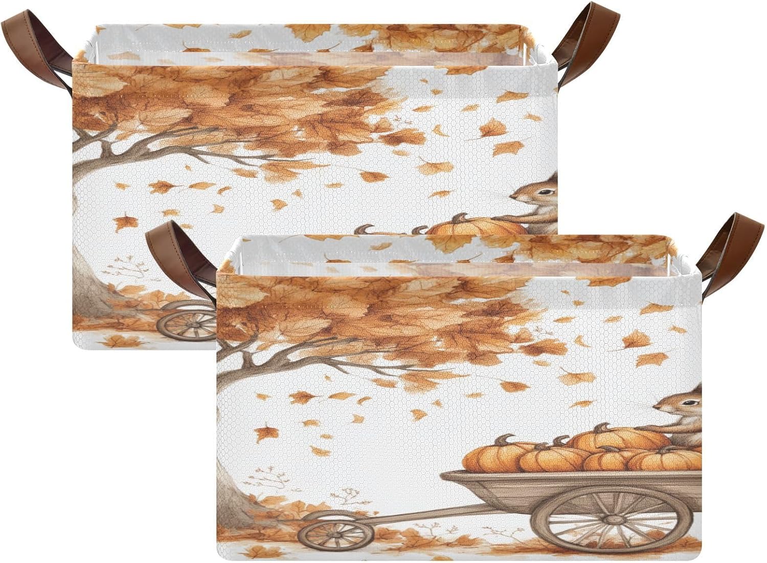 Fall Tree Squirrel 2 Pack Fabric Storage Bins for Shelves Collapsible Cube Storage Bin Basket Storage Cubes with Handle Under The Bed Storage Bins for Closet Clothes Home Office