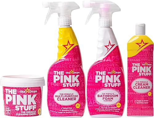 Stardrops - The Pink Stuff - Miracle Cleaning Ultimate Bundle - Pasta, spray multiusos, spray de espuma de baño y limpiador de crema - Ideal para