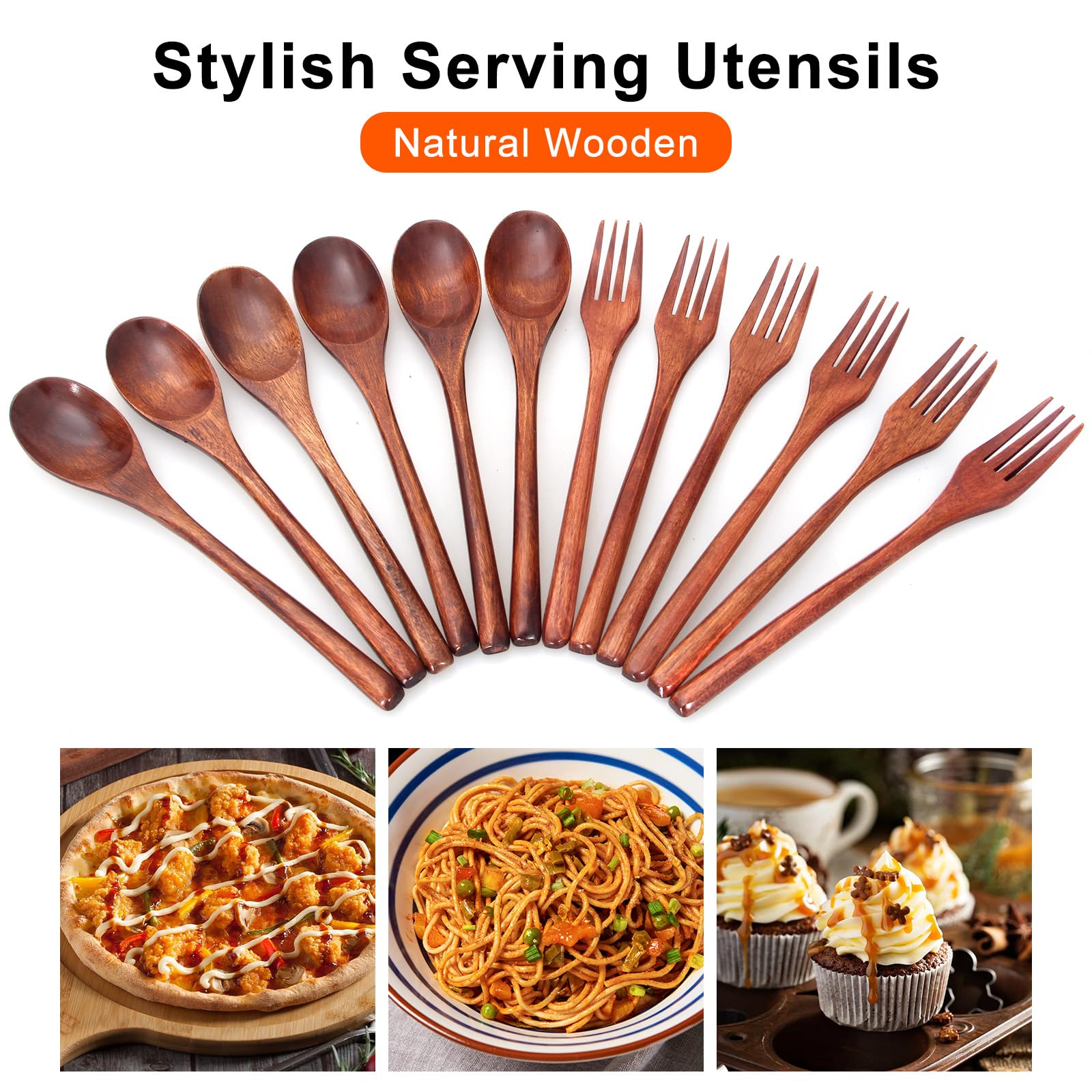 Wood Fork and Spoons for Eating Utensil Set of 12 Wooden Silverware Cutlery — Amazon image 2