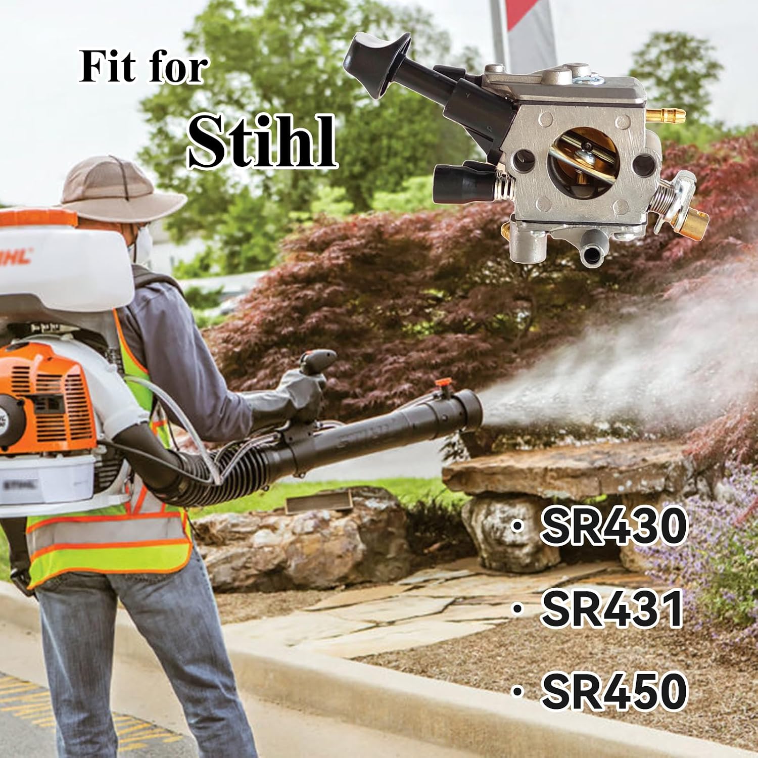 Condition photo showing New/Like New for carburetor compatible with stihl br350 br350z br430 br450 sr430 sr450 backpack blower replace# 4244 120 0606, carb repair kit compatible with zama c1q-s210 c1q-s210b c1q-s209c