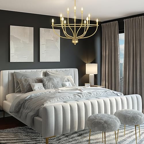 Miniatura 8 de Senroyal Candelabro dorado para comedor, lámpara colgante clásica de 12 luces de granja sobre la mesa, candelabro grande de latón para isla de