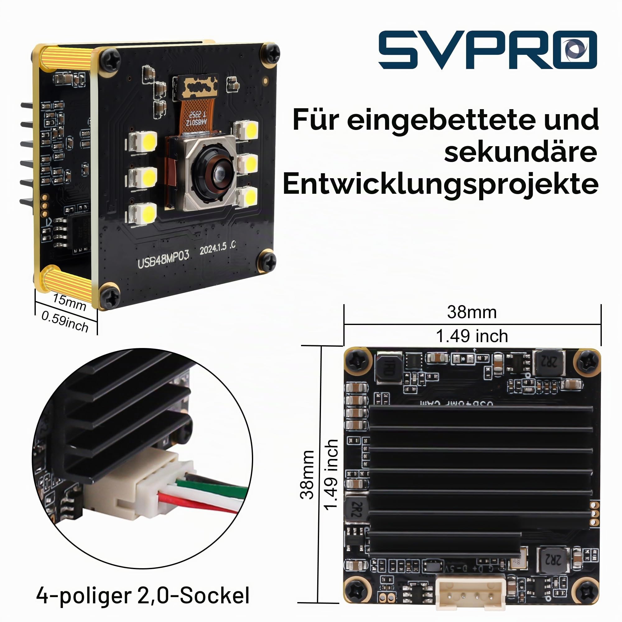SVPRO 48MP Autofokus USB Kameramodul mit Licht, USB Webcam Board Nachtsichtkamera für Computer, Industrielle Machine Vision Kamera 8000x6000 Pixel Lightburn Kamera für Linux Anroid Board Jetson Nano