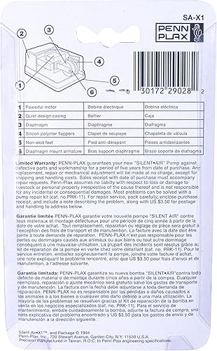 Miniatura 4 de Penn-PLAX Silent-Air X1 Bomba de aire para acuario – Ultra silenciosa y fiable – Salida única – Ideal para peceras de hasta 10 galones
