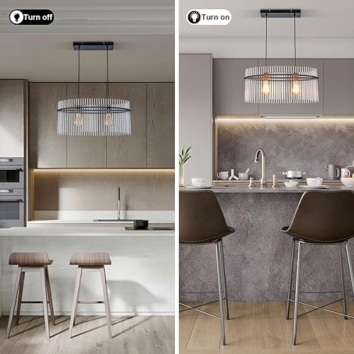 Miniatura 4 de Candelabro moderno de cristal D23.6 de 2 luces, lámpara colgante sobre mesa, lámpara colgante contemporánea, altura ajustable E26 para sala de