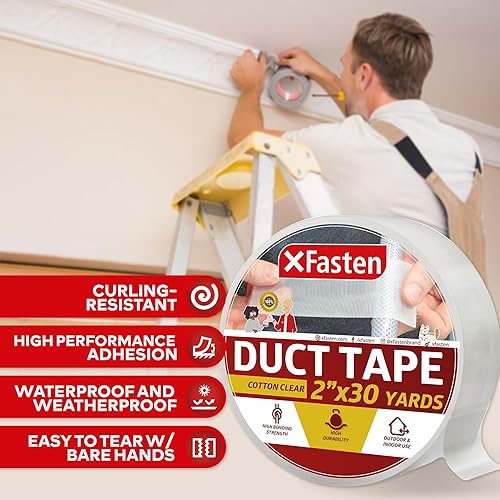 Miniatura 3 de XFasten Cinta adhesiva de algodón transparente, 2 pulgadas x 30 yardas, cinta adhesiva transparente fácil de rasgar para uso comercial, reparación