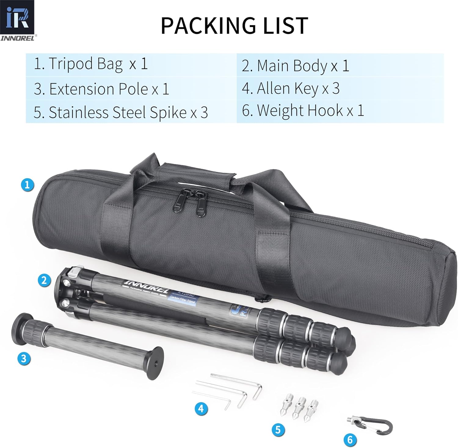 Carbon Fiber Tripod-INNOREL KT284C Super Professional Portable Travel Tripod for DSLR Camera Heavy Duty Compact Stand Support 1.1in/29mm Tube Max Load 44lbs/20kg with Short Center Column Only Tripod