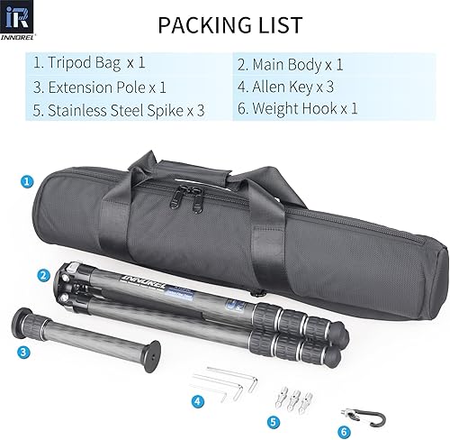 Vista 15 de Trípode de fibra de carbono INNOREL KT324C sin cabeza Trípode de viaje compacto portátil profesional para cámara digital DSLR Soporte de soporte