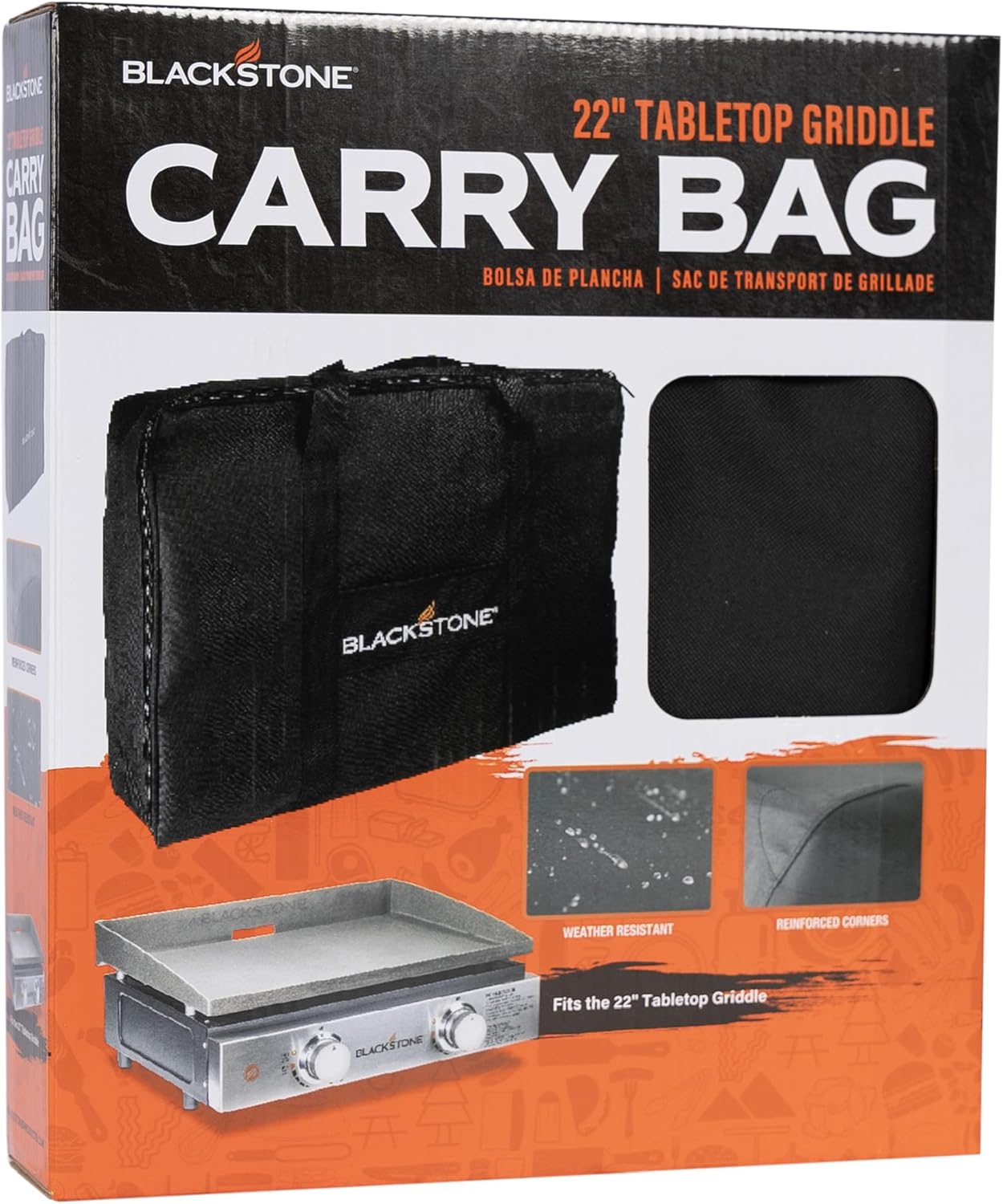 BLACKSTONE 1723 22” Tabletop Griddle Carry Bag, Heavy Duty, Weather Resistant, Griddle Cover, Black. Fits Griddles Without Hoods or Hard Covers.