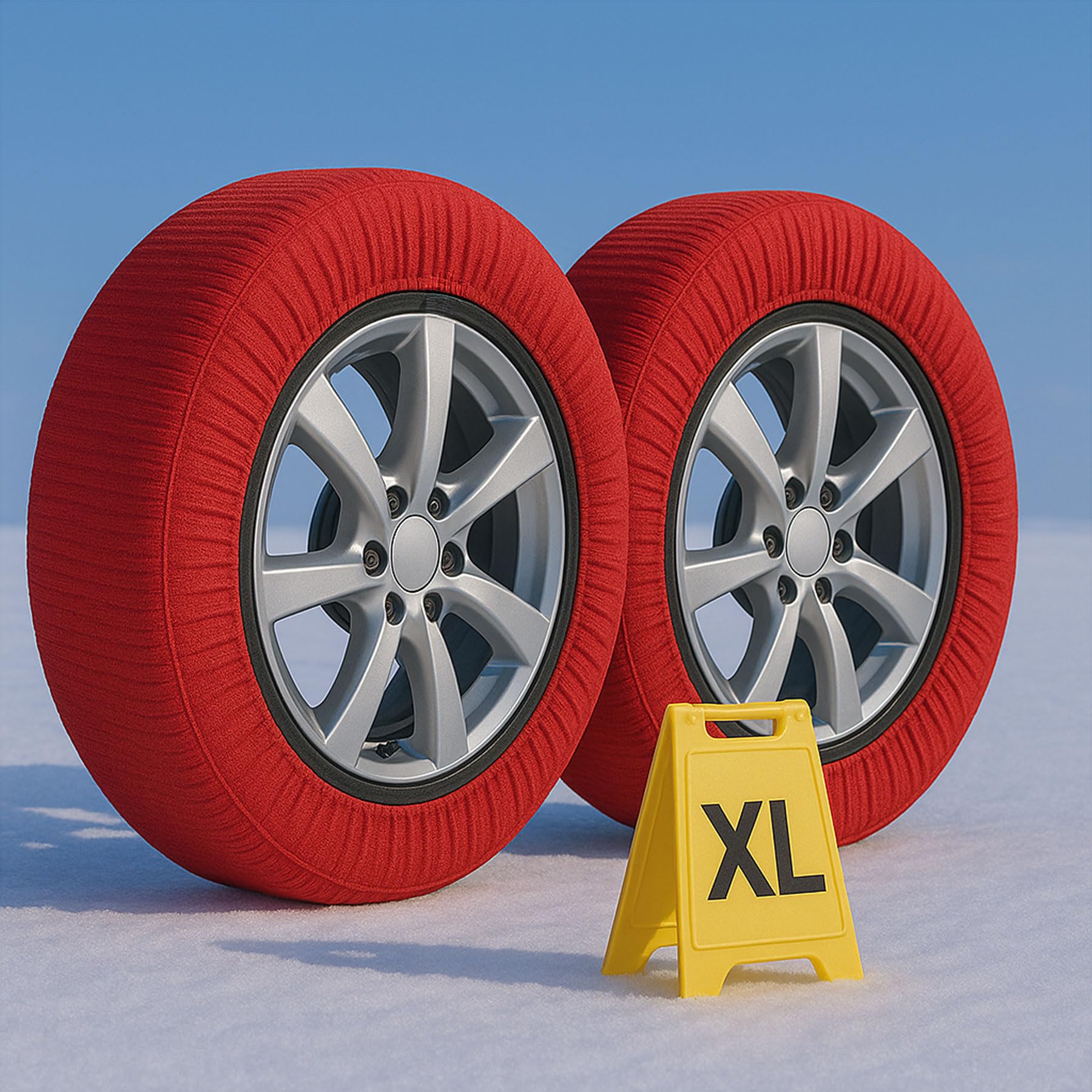 CARALL Snow Socks for Car, Red Color, Size XL, Textile Snow Chains, Easy Assembly in 2 Minutes, Approved EN 16662-1 (Red, XL)