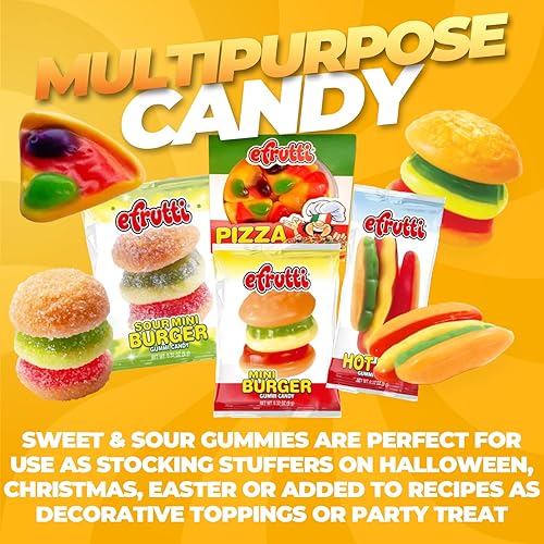 Miniatura 7 de eFrutti - Paquete variado de gomitas de gomitas, gomitas agridulces con hamburguesas, mini hamburguesas, pizza y hot dog picante, gomitas de frutas
