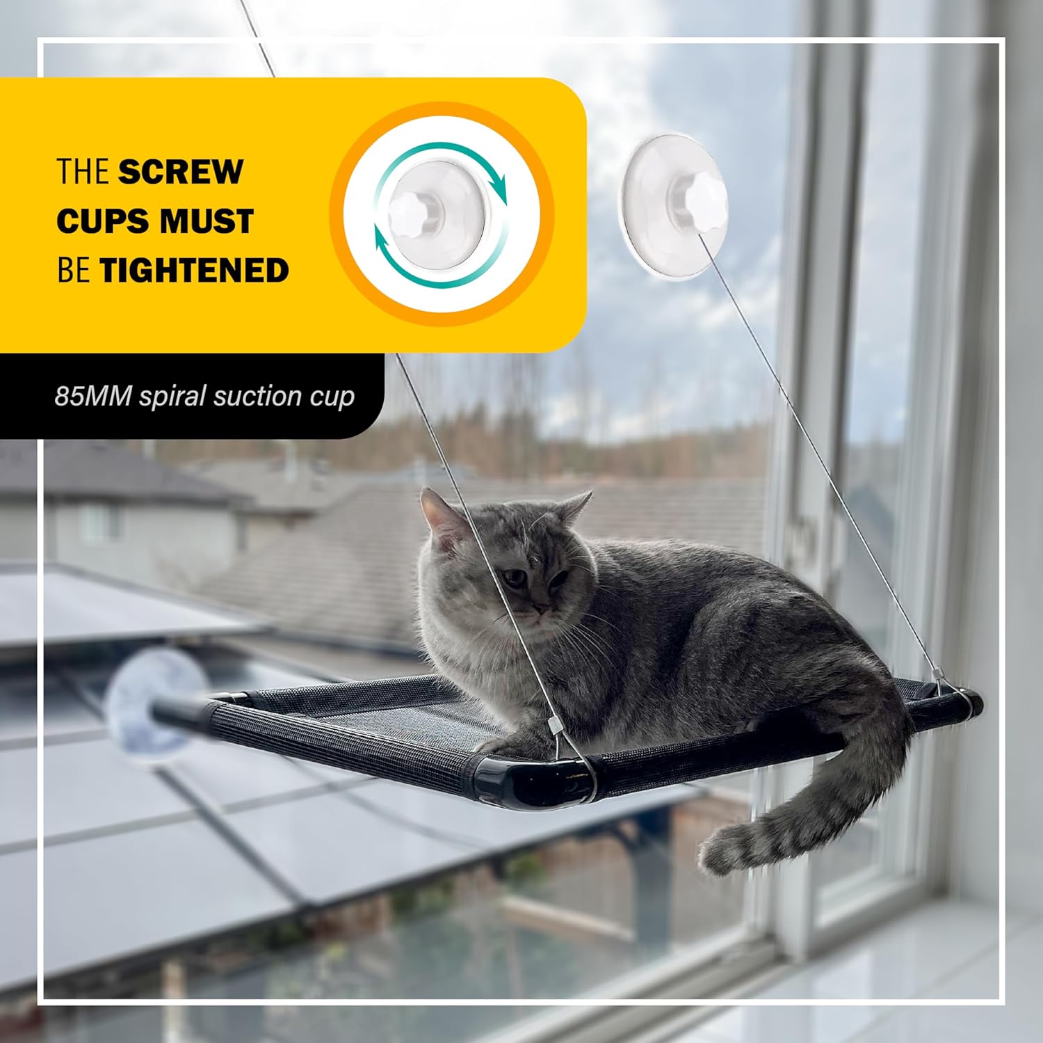 review Window Cat Perch with one Catnip Ball & Cat Teaser Tishk Cat Window Perch for Big Cats & Small Dogs Cat Window Hammock with Strong Suction Cups & Breathable mat