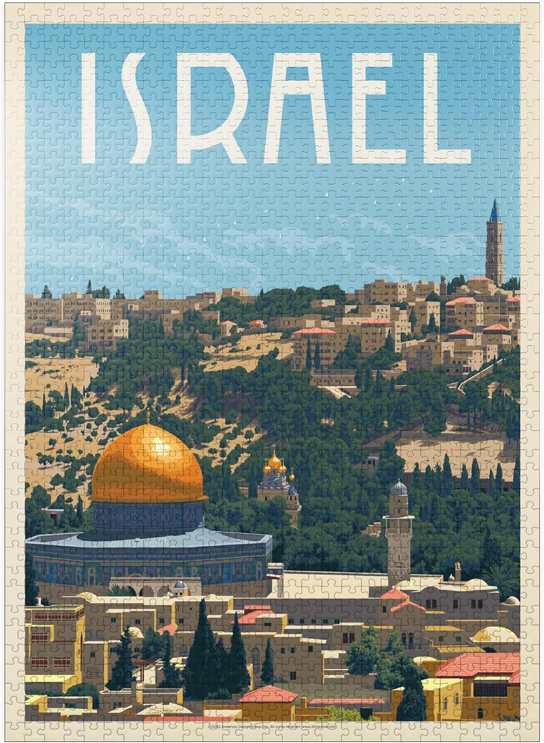 MyPuzzle Israel: Jerusalem, The Old City, Vintage Poster - Premium 1000 Piece Jigsaw Puzzle for Adults