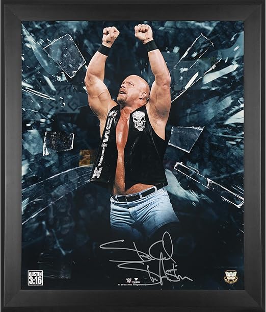 Stone Cold" Steve Austin WWE Framed Autographed 20" x 24" In Focus Photograph - Autographed Wrestling Cards