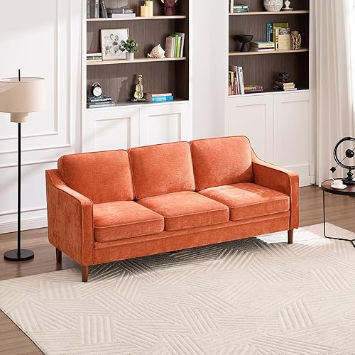 Miniatura 36 de Kingfun Sofá de piel sintética de 80 pulgadas, sofá de 3 plazas, sofás modernos de mediados de siglo con patas de madera maciza para sala de estar y