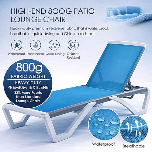 Miniatura 3 de Kozyard Tumbona para exteriores, tumbona ajustable para patio con marco de aluminio y patas de resina, tela de textileno para piscina, patio trasero