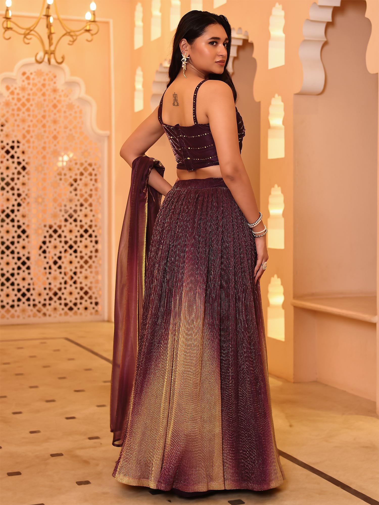 PURVAJA Lehenga Choli Liya damska tkanina poliestrowa