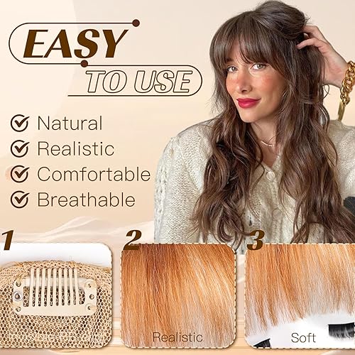Miniatura 3 de HAIRCUBE Flequillo con clip, extensiones de flequillo 100 % cabello humano, flequillo grueso francés de 0.44 oz (12 gramos) con clip en las