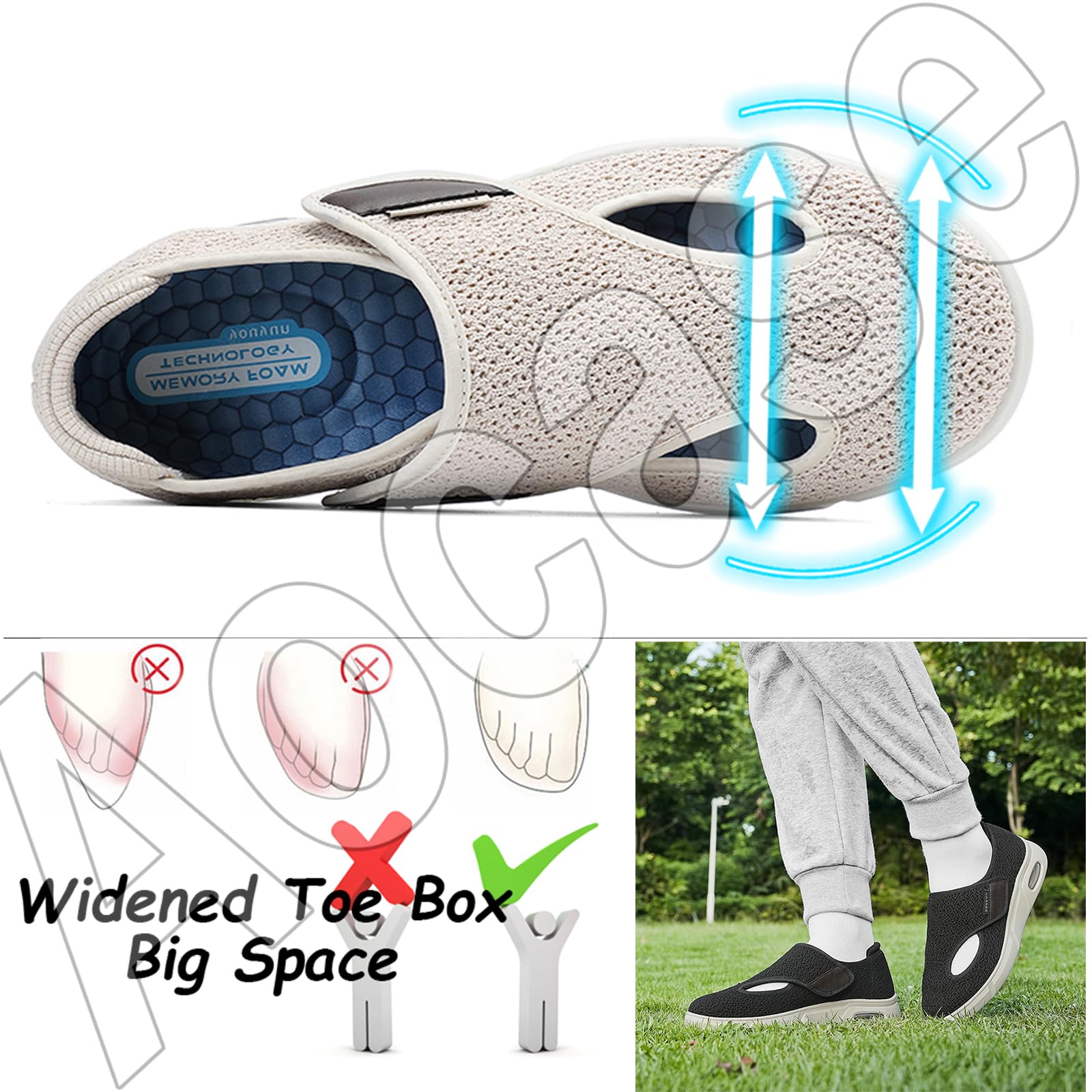 Zapatos para Caminar Zapatillas Pie Diabetico Verano Hombre Mujer Zapato Ortopedico Enfermería Cómodas Ancho Especial Calzado pies Anchos Ortopédicos,Gris,38 EU