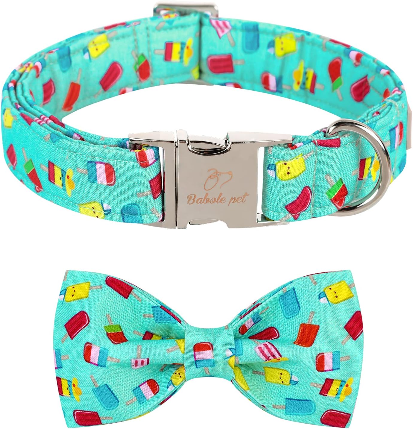 Babole Pet Dog Collar Bow Tie Green popsicle Dog Collar Girls with Safety Metal