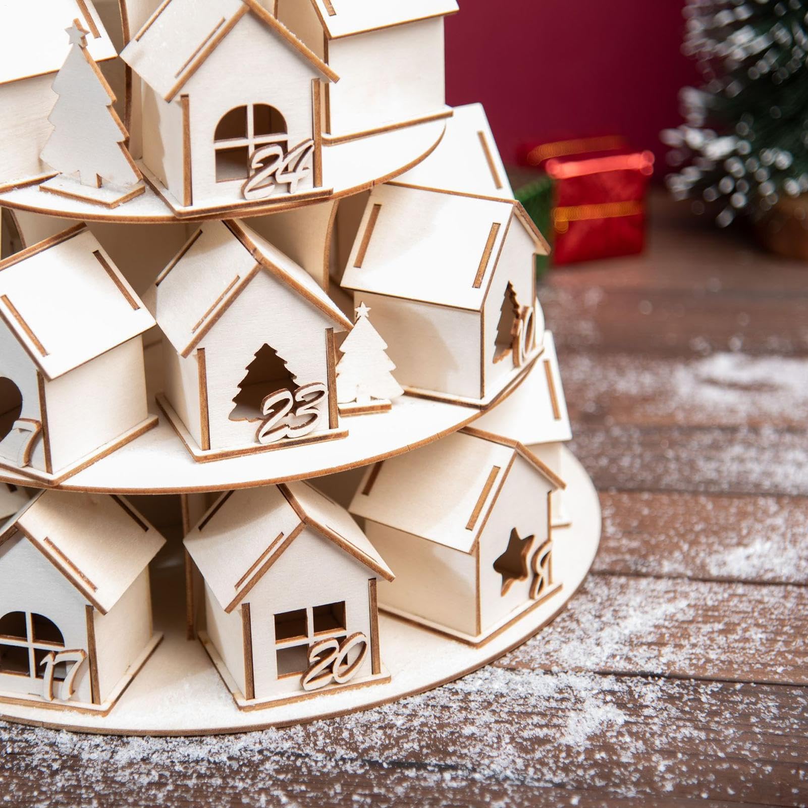 Weihnachts Adventskalender Haus Winterliche Adventsdekoration für Feiertage | 24 Leere Adventskalender Haus Zum Befüllen Für Kinder Mädchen Frauen Männer