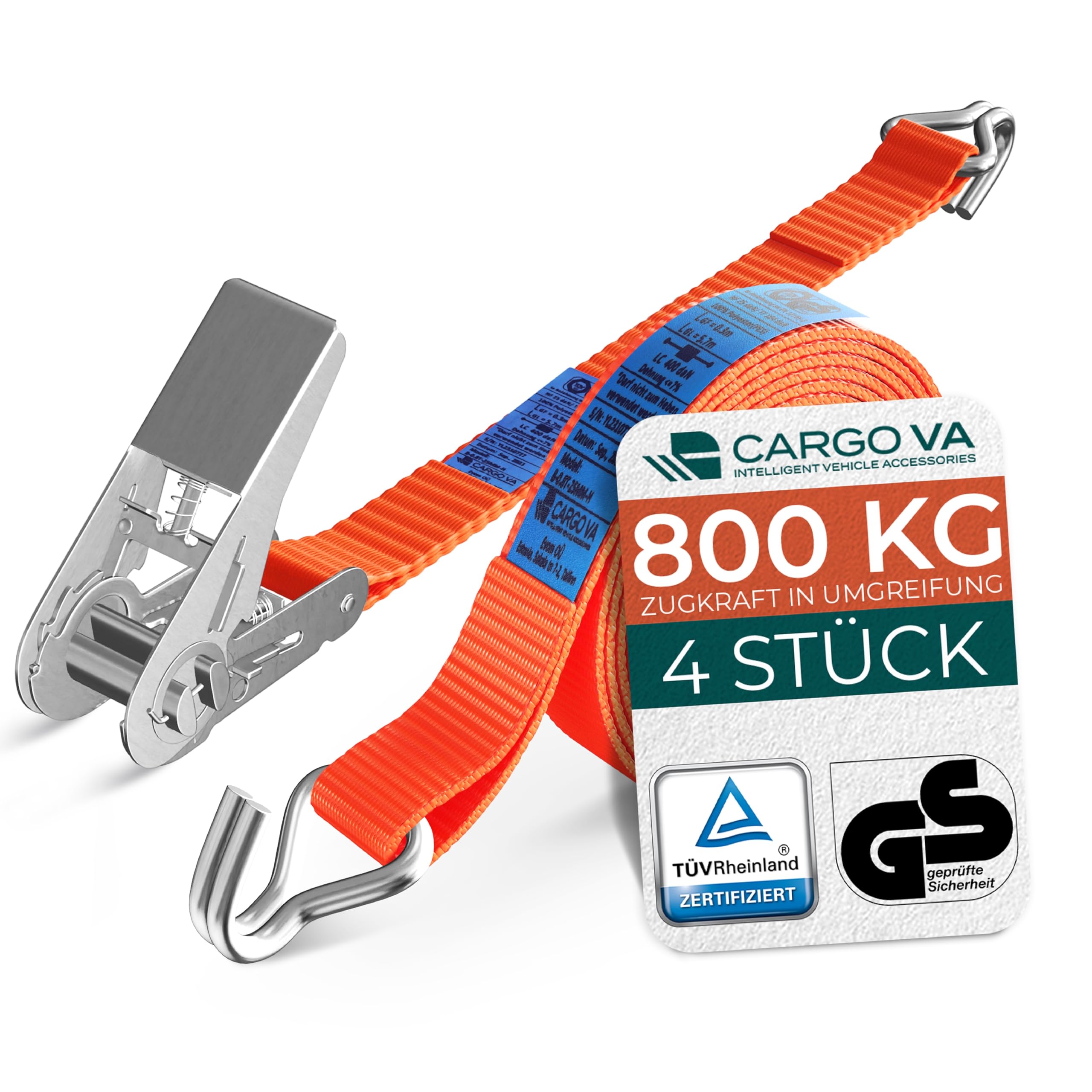 Robuste 800kg Spanngurte mit Ratsche [4er Set] - TÜV/GS Zertifiziert & DIN - Vielseitig Einsetzbar - 25mm Breite - Ideal für Professionelle Anwendungen [10M]