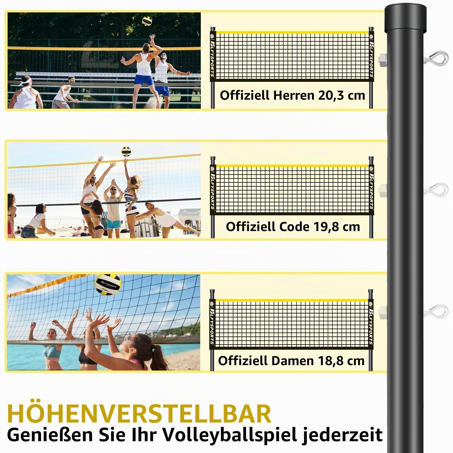 Tragbares Volleyballnetz Set Outdoor mit höhenverstellbaren Stangen, Volleyball mit Pumpe und Tragetasche