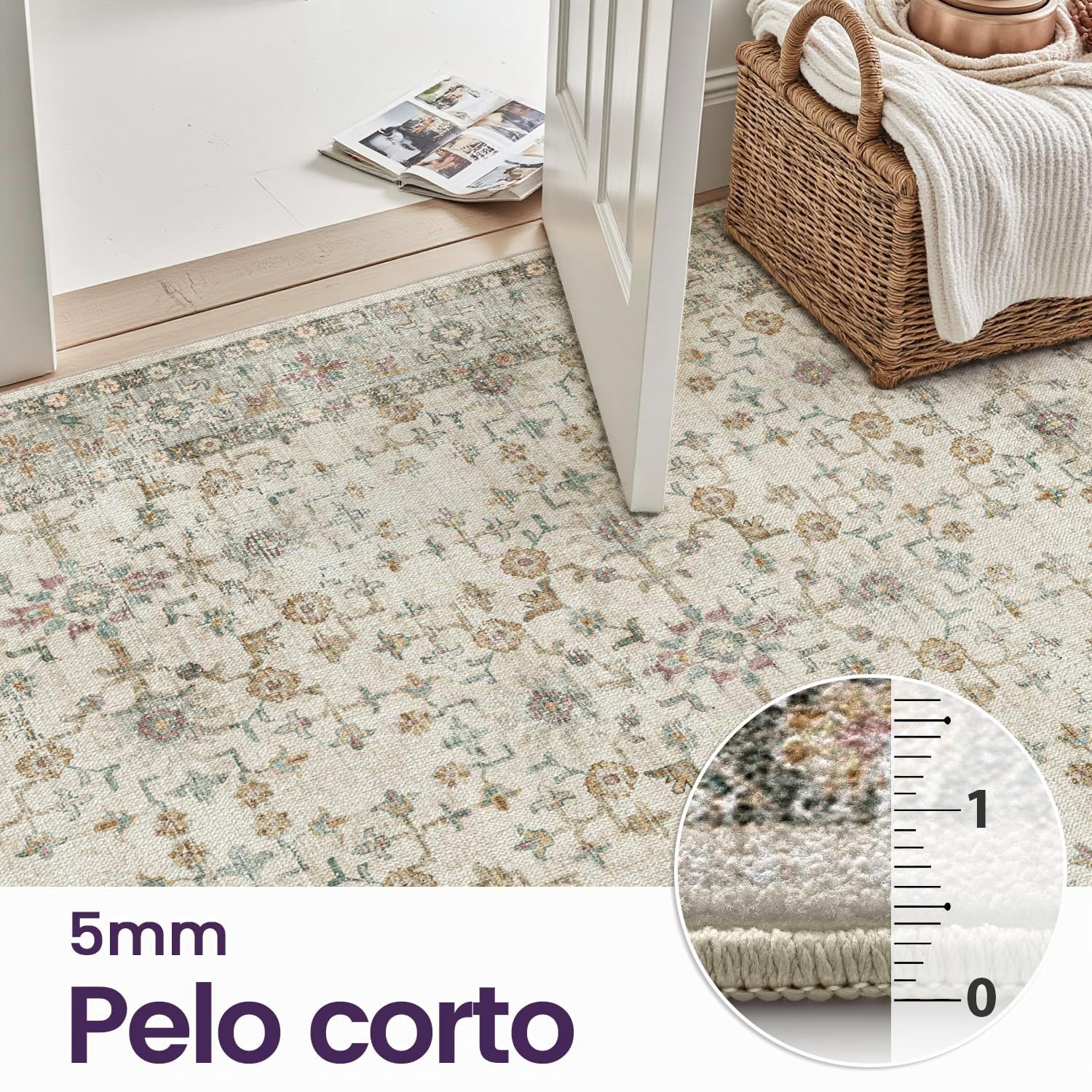 DEXI Tappeti Salotto 244 x 305 cm, Antiscivolo Tappetino Disegno Floreale per Soggiorno, Assorbente Lavabile Tappeto Pelo Corto per Camera da Letto, Sala da Pranzo, Ufficio, Beige