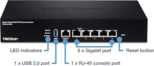 Miniatura 2 de TRENDnet Enrutador comercial Gigabit Multi-WAN VPN, TWG-431BR, 5 puertos Gigabit, 1 puerto de consola, QoS, enrutamiento entre VLAN, enrutamiento