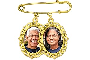 Gold Picture Frame Wedding Photo Charm Pin Keepsake Flowers