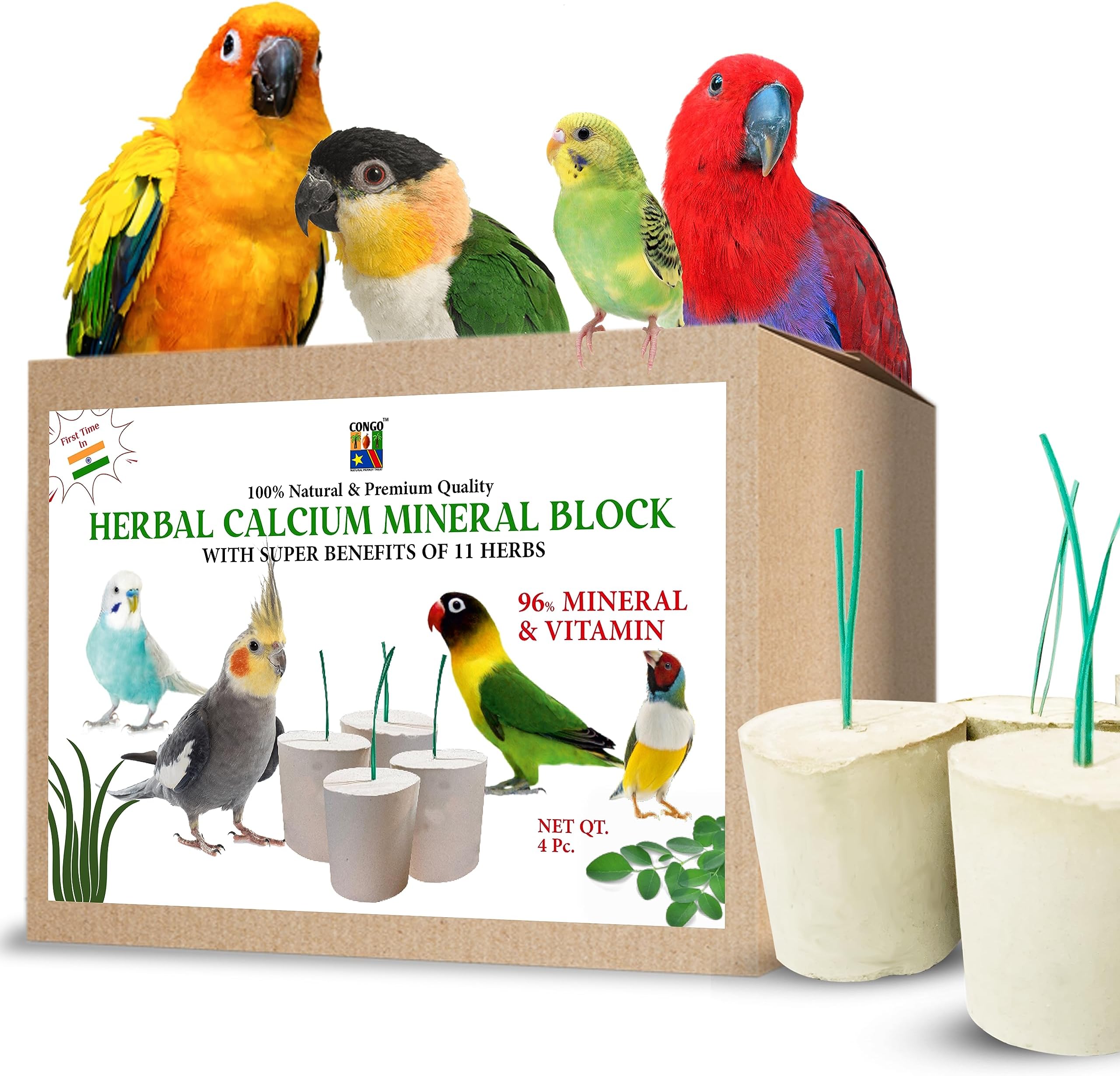 Herbal Mineral Calcium Block 300gm with Super Benefits for Birds Of All Life Stages Piece of 05 (1 Box)
