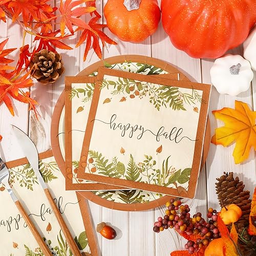 Miniatura 5 de Whaline Paquete de 80 servilletas temáticas de otoño de 6.5 x 6.5 pulgadas, servilletas coloridas de otoño con hojas de otoño, servilletas