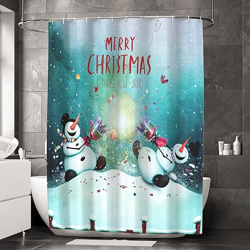 Miniatura 2 de Juego de 4 cortinas de ducha de Navidad para baño, 4 piezas, cortina de ducha impermeable con alfombras antideslizantes, cubierta para tapa de