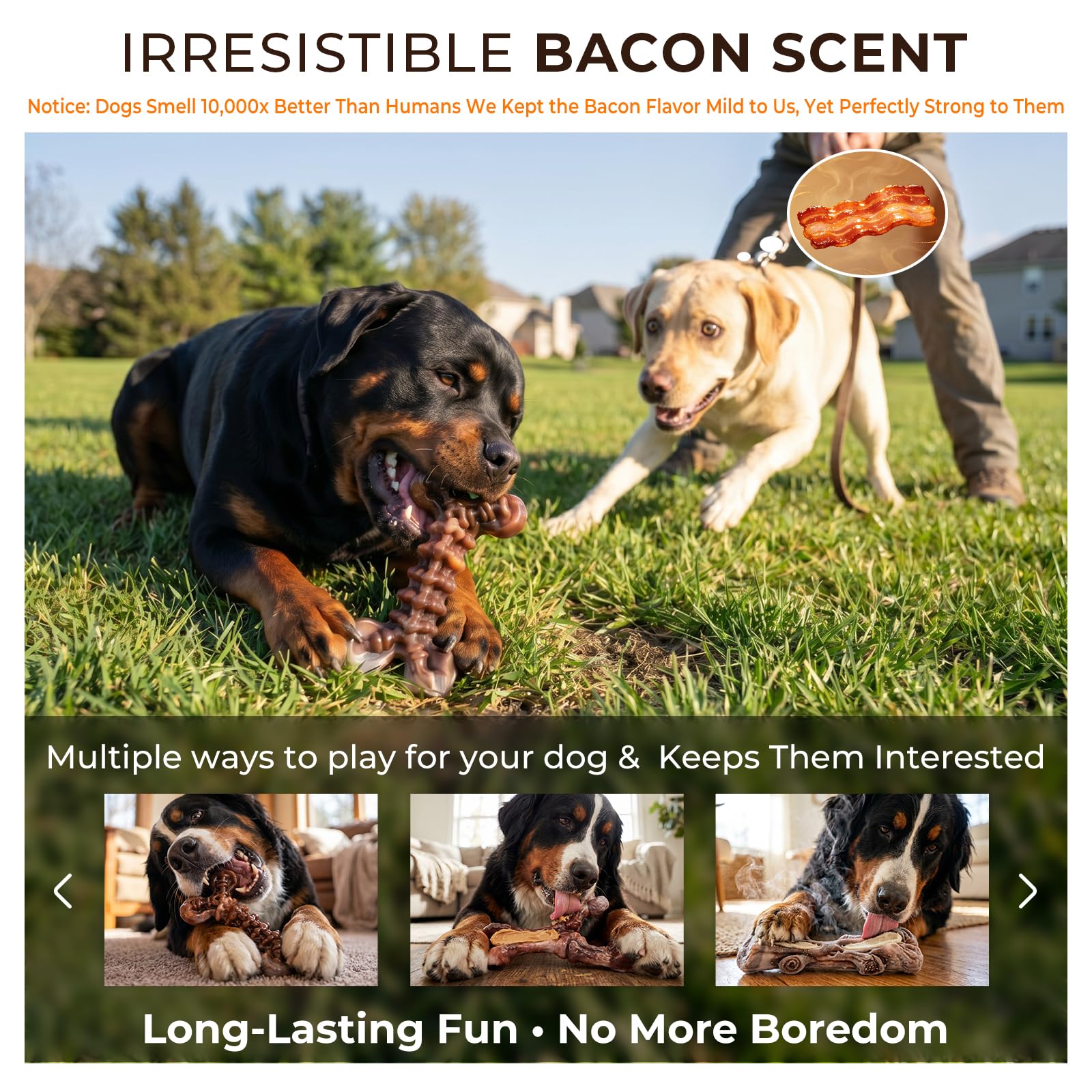Paquete de 6 juguetes masticables de nailon resistente para perros medianos y grandes, sabor a tocino, nailon puro para masticadores agresivos, reduce el aburrimiento, formas variadas para un