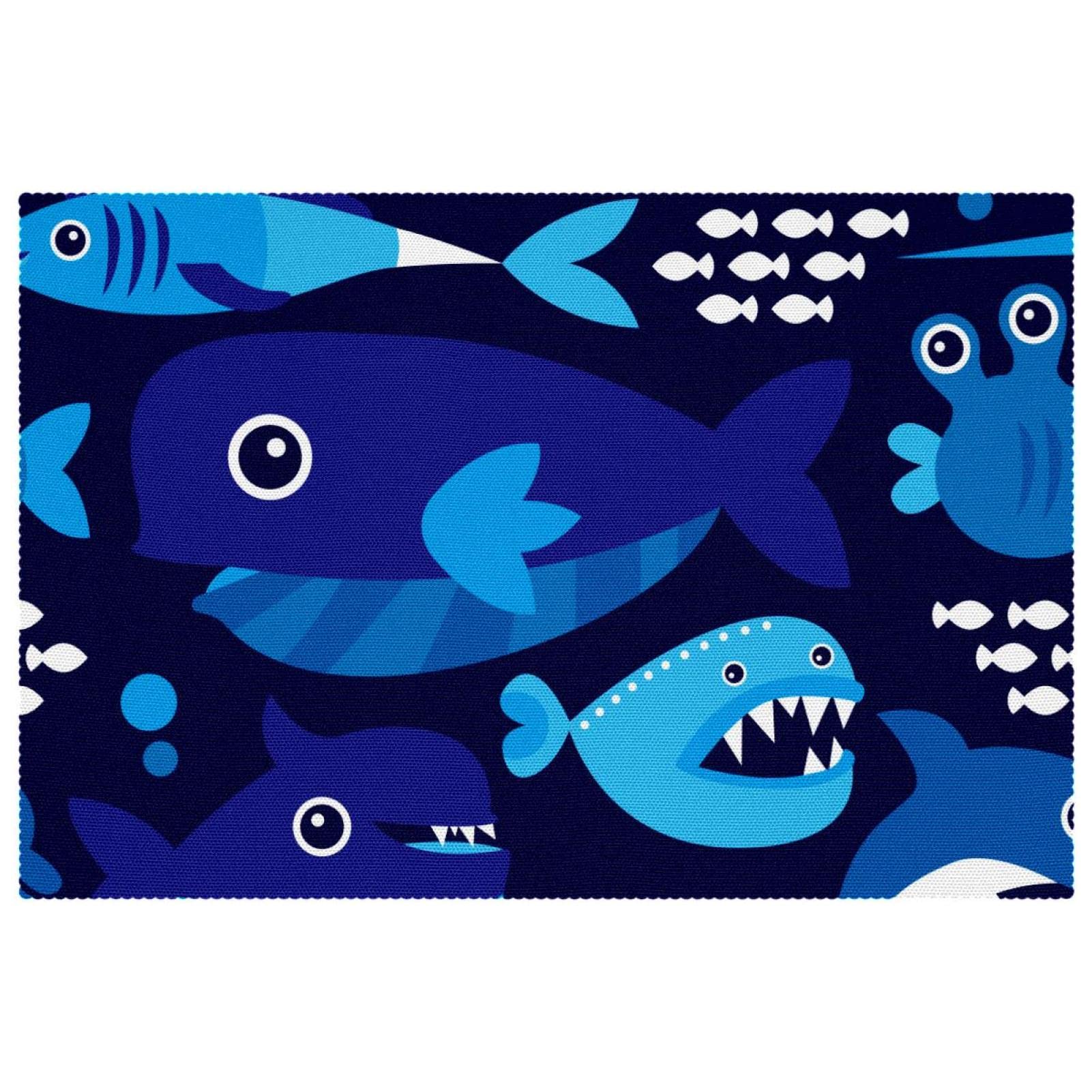 Sets de table antidérapants 30,5x45,7 cm lot de 6 baleine bleue pour table de cuisine